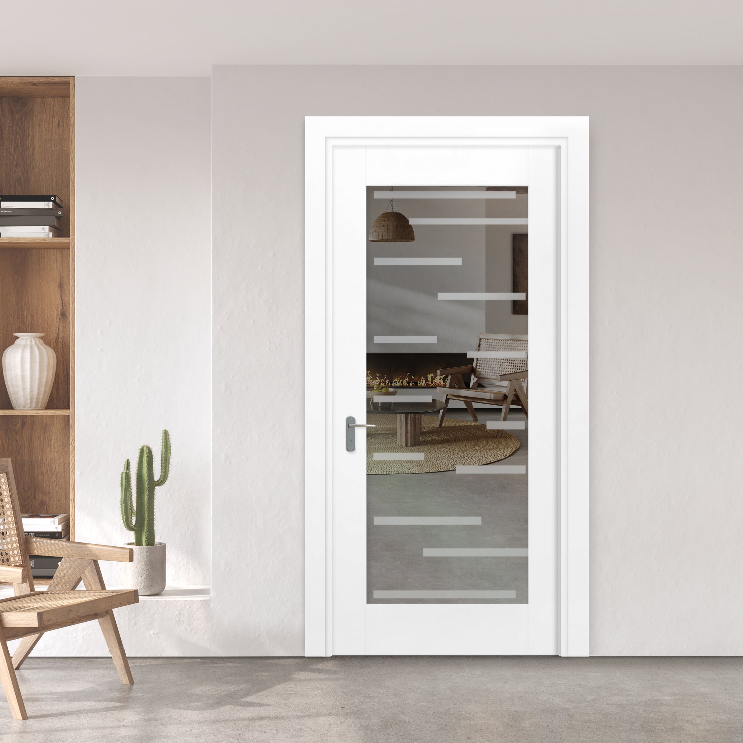 Puerta Interior Con Panel De Vidrio Esmerilado  PIC1-2697